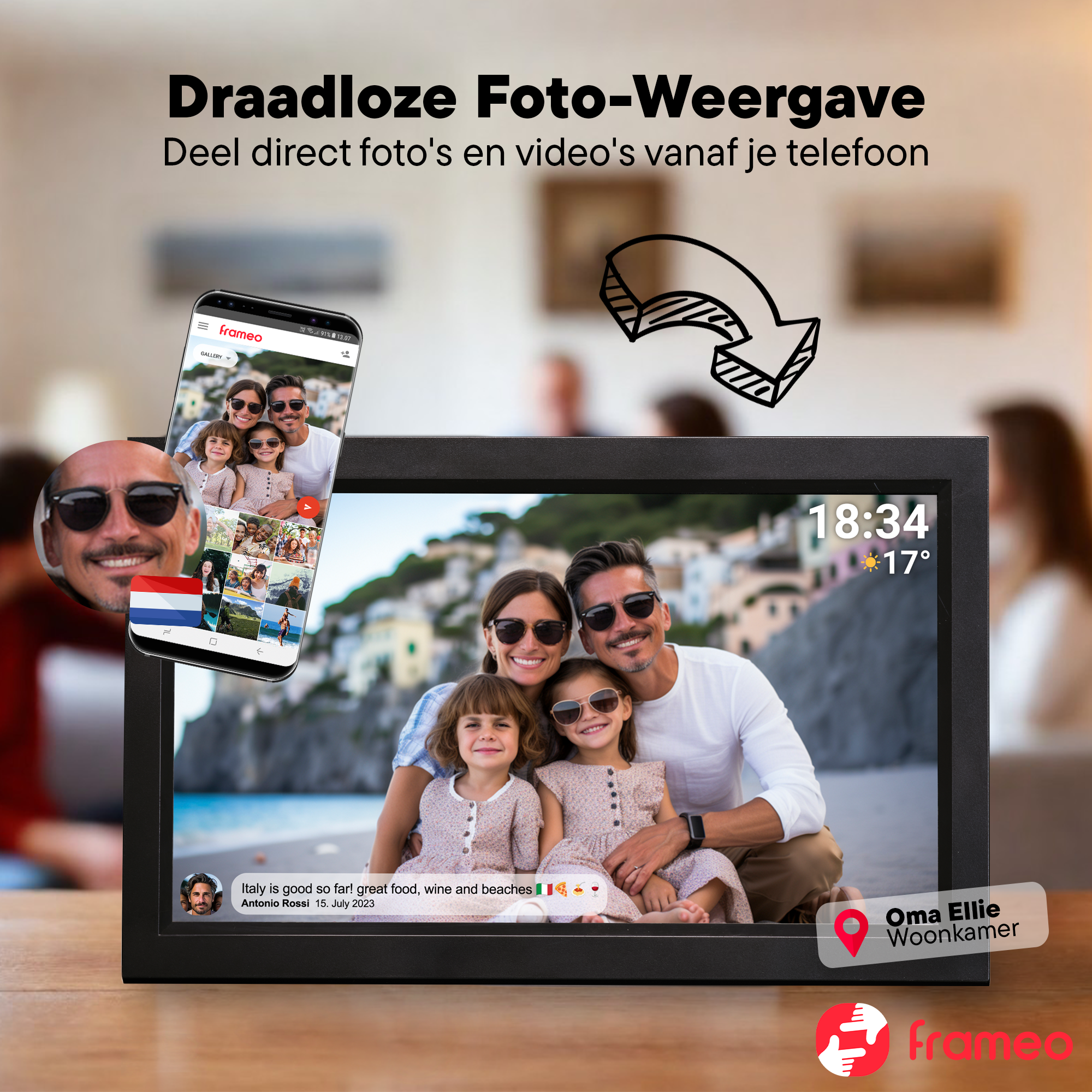 Denver Digitale Fotolijst 15.6 inch - XL - Full HD - Frameo App - Fotokader - WiFi - 16GB - IPS Touchscreen - PFF1503B