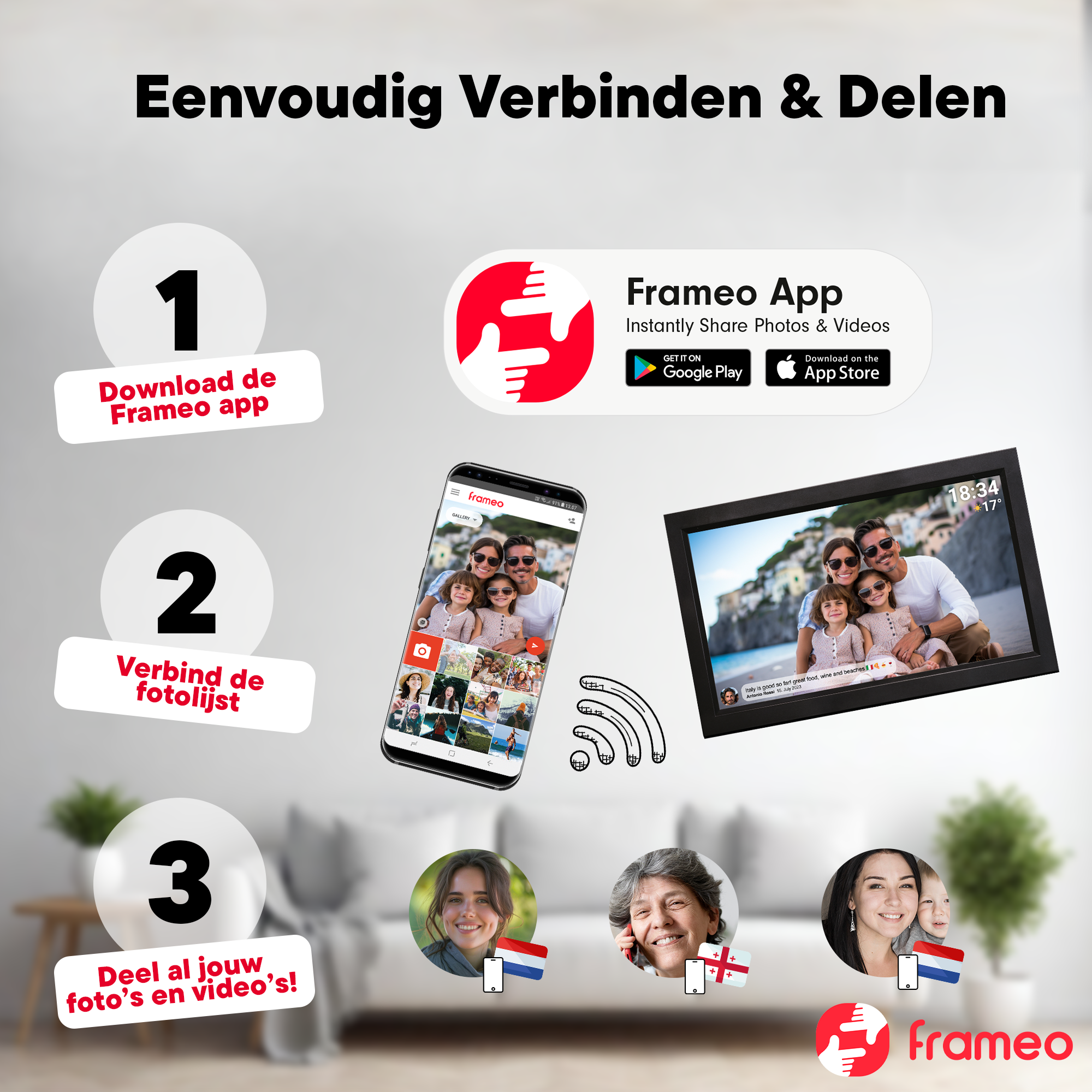 Denver Digitale Fotolijst 15.6 inch - XL - Full HD - Frameo App - Fotokader - WiFi - 16GB - IPS Touchscreen - PFF1503B