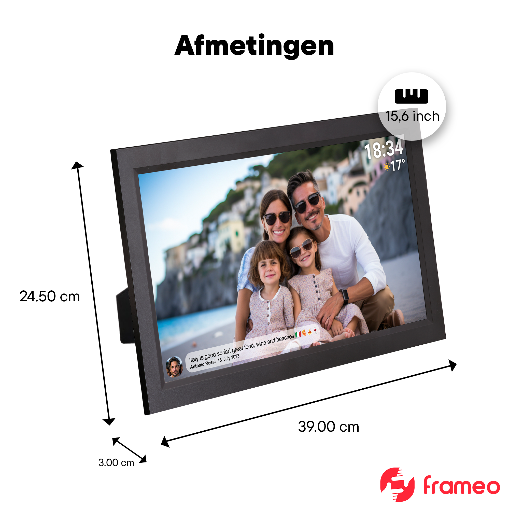 Denver Digitale Fotolijst 15.6 inch - XL - Full HD - Frameo App - Fotokader - WiFi - 16GB - IPS Touchscreen - PFF1503B