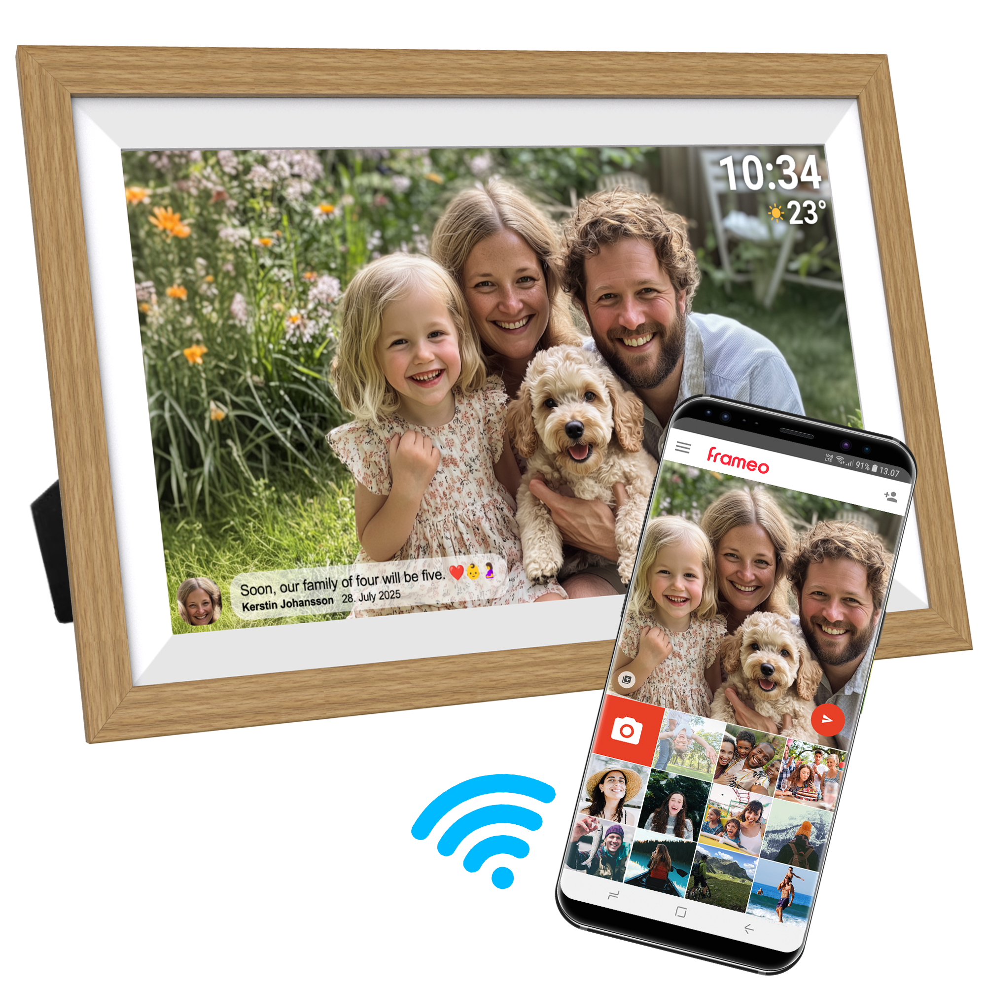 Denver Digitale Fotolijst 15.6 inch - XL - Full HD - Frameo App - Houten lijst - WiFi - 32GB - IPS Touchscreen - PFF1505