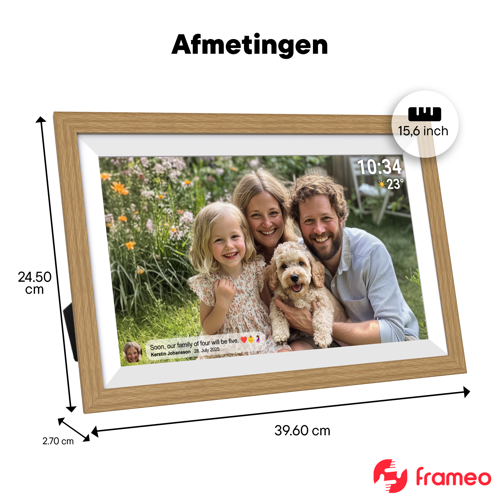 Denver Digitale Fotolijst 15.6 inch - XL - Full HD - Frameo App - Houten lijst - WiFi - 32GB - IPS Touchscreen - PFF1505