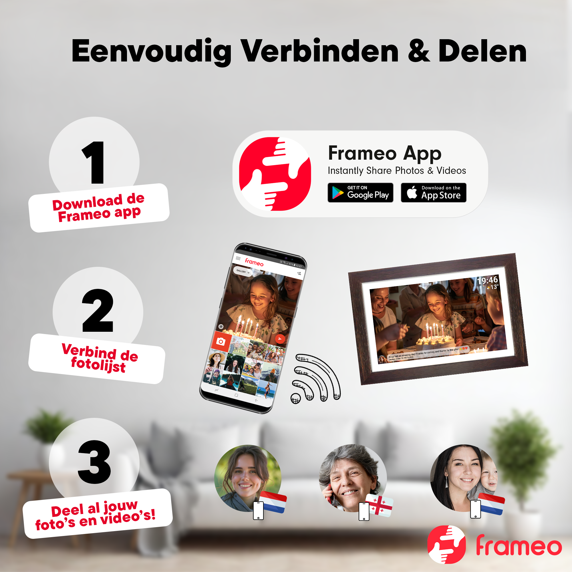 Denver Digitale Fotolijst 15.6 Inch - Hout - XL - Full HD - Frameo App - Fotokader - WiFi - 16GB - IPS Touchscreen - PFF1543DW