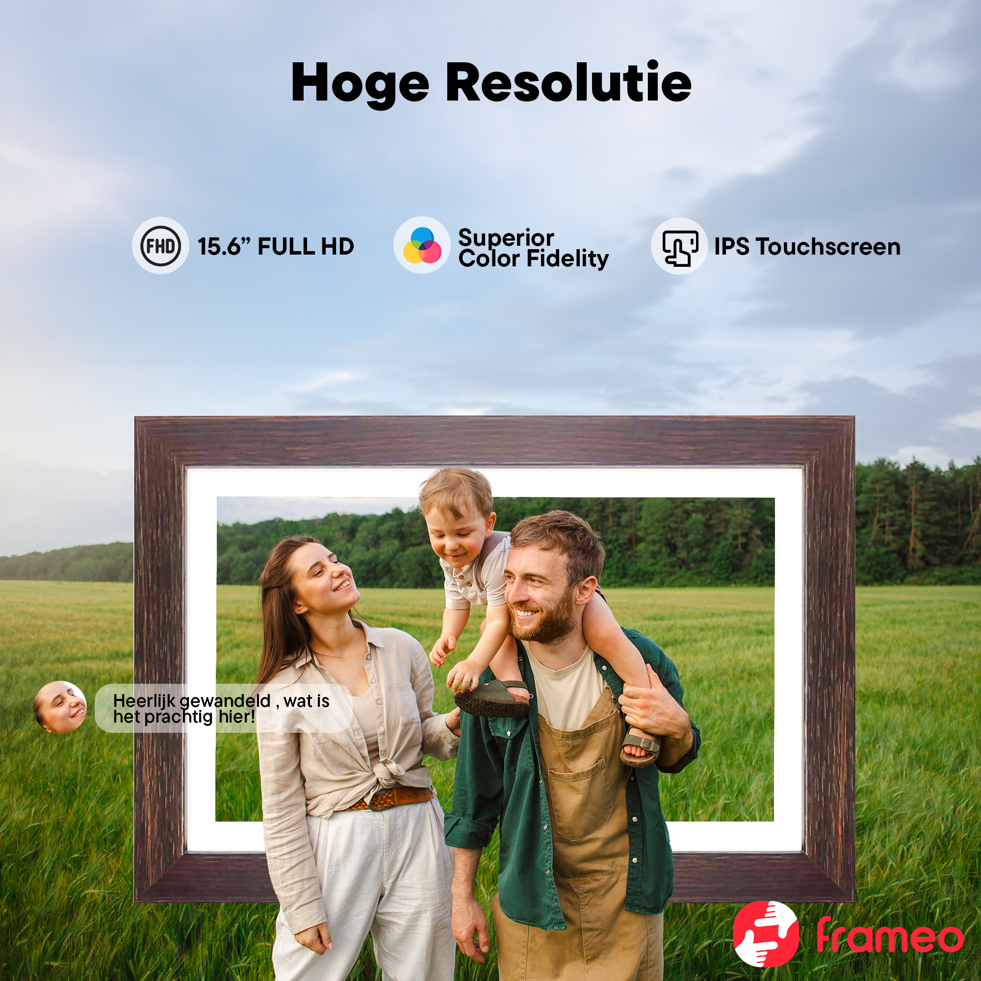 Denver Digitale Fotolijst 15.6 Inch - Hout - XL - Full HD - Frameo App - Fotokader - WiFi - 16GB - IPS Touchscreen - PFF1543DW