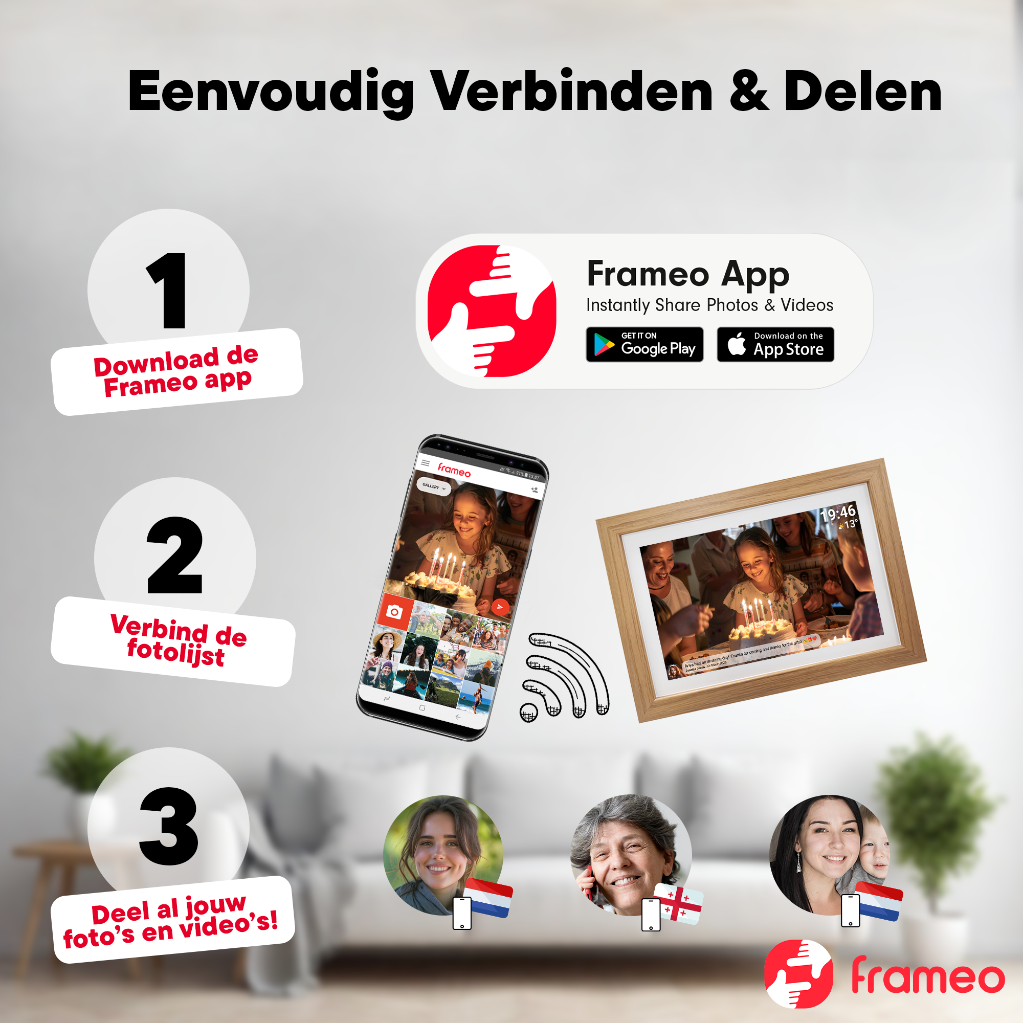 Denver Digitale Fotolijst 15.6 Inch - Hout - XL - Full HD - Frameo App - Fotokader - WiFi - 16GB - IPS Touchscreen - PFF1543LW
