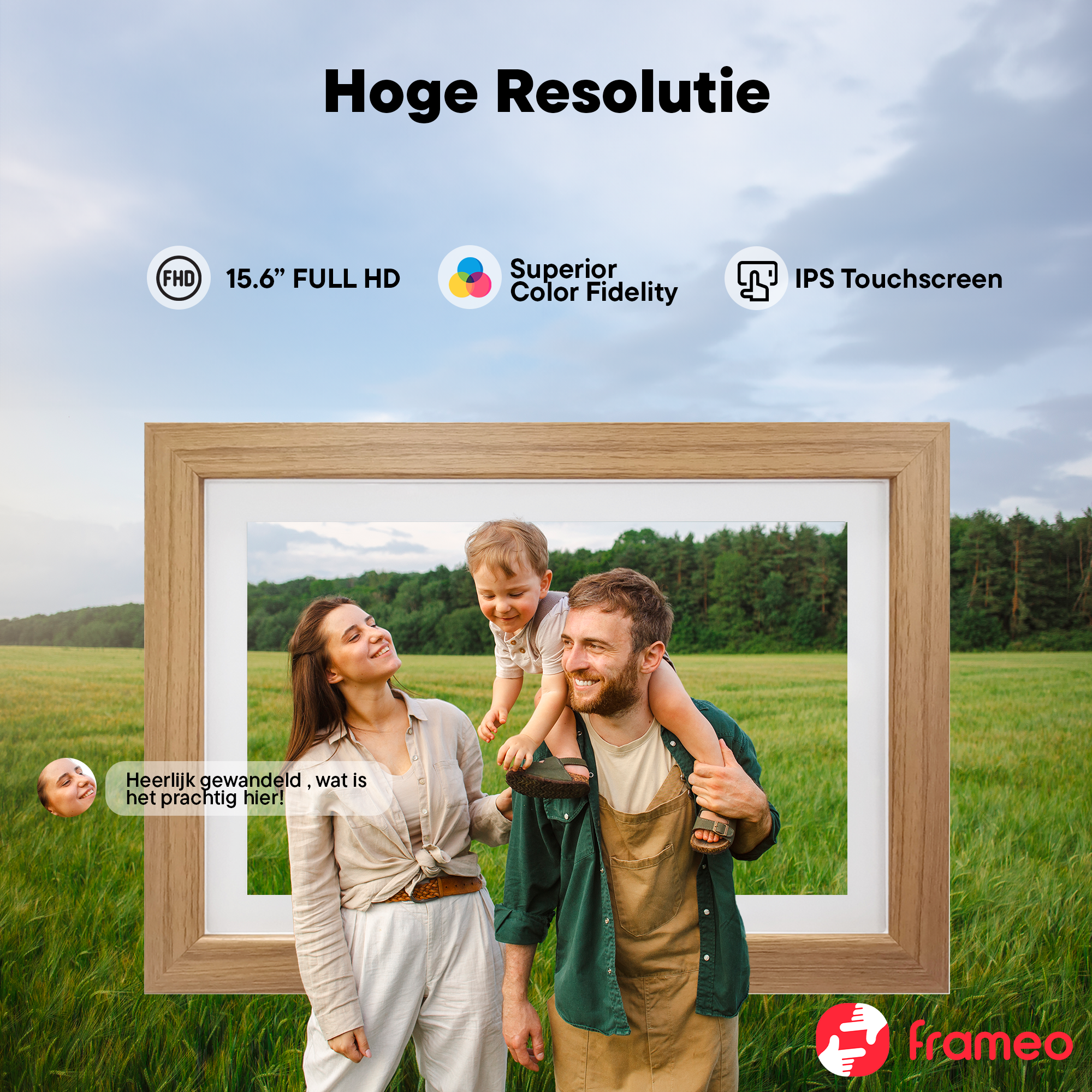 Denver Digitale Fotolijst 15.6 Inch - Hout - XL - Full HD - Frameo App - Fotokader - WiFi - 16GB - IPS Touchscreen - PFF1543LW