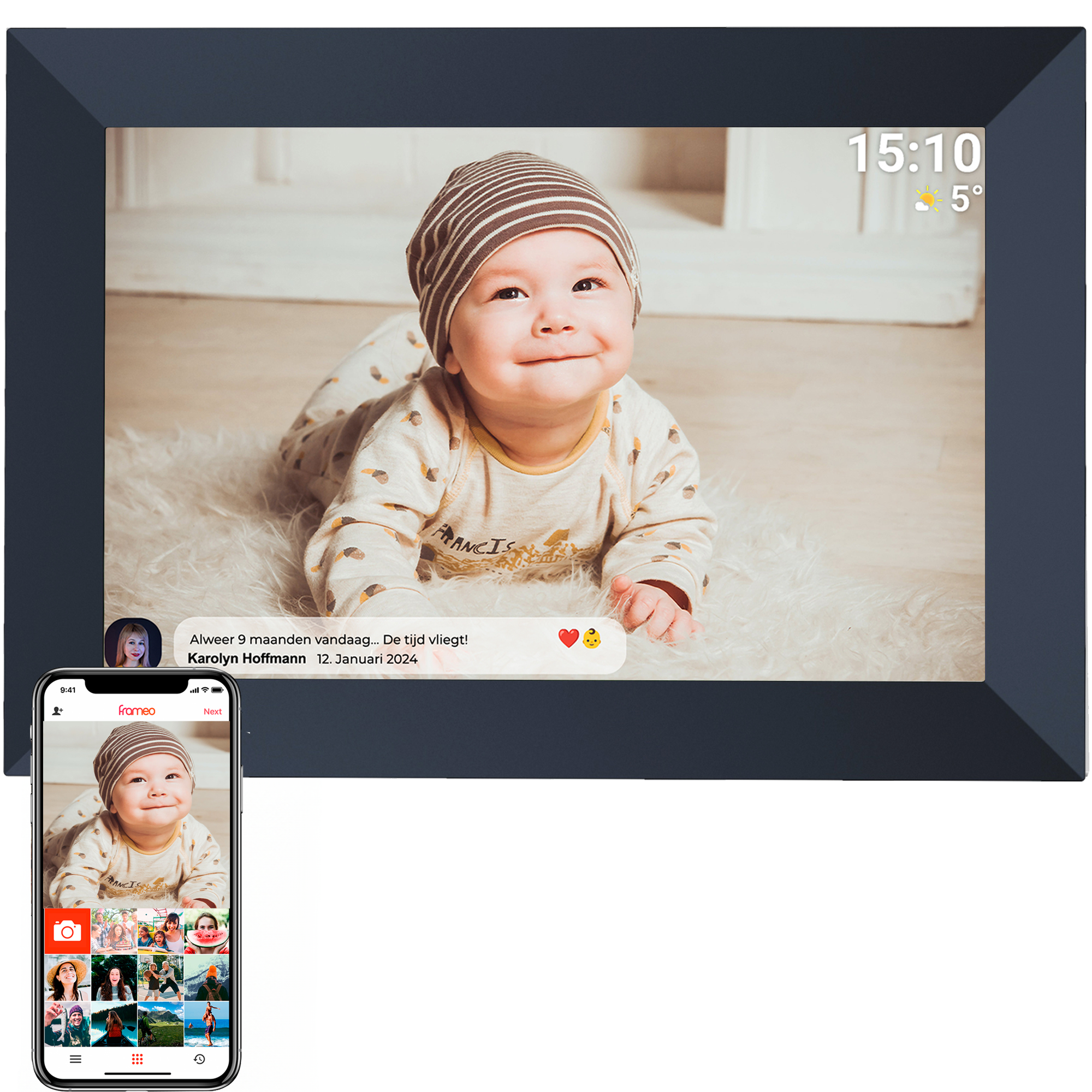 Denver Digitale Fotolijst 10.1 inch - HD - Frameo App - Fotokader - WiFi - 16GB - IPS Touchscreen - PFF1026B
