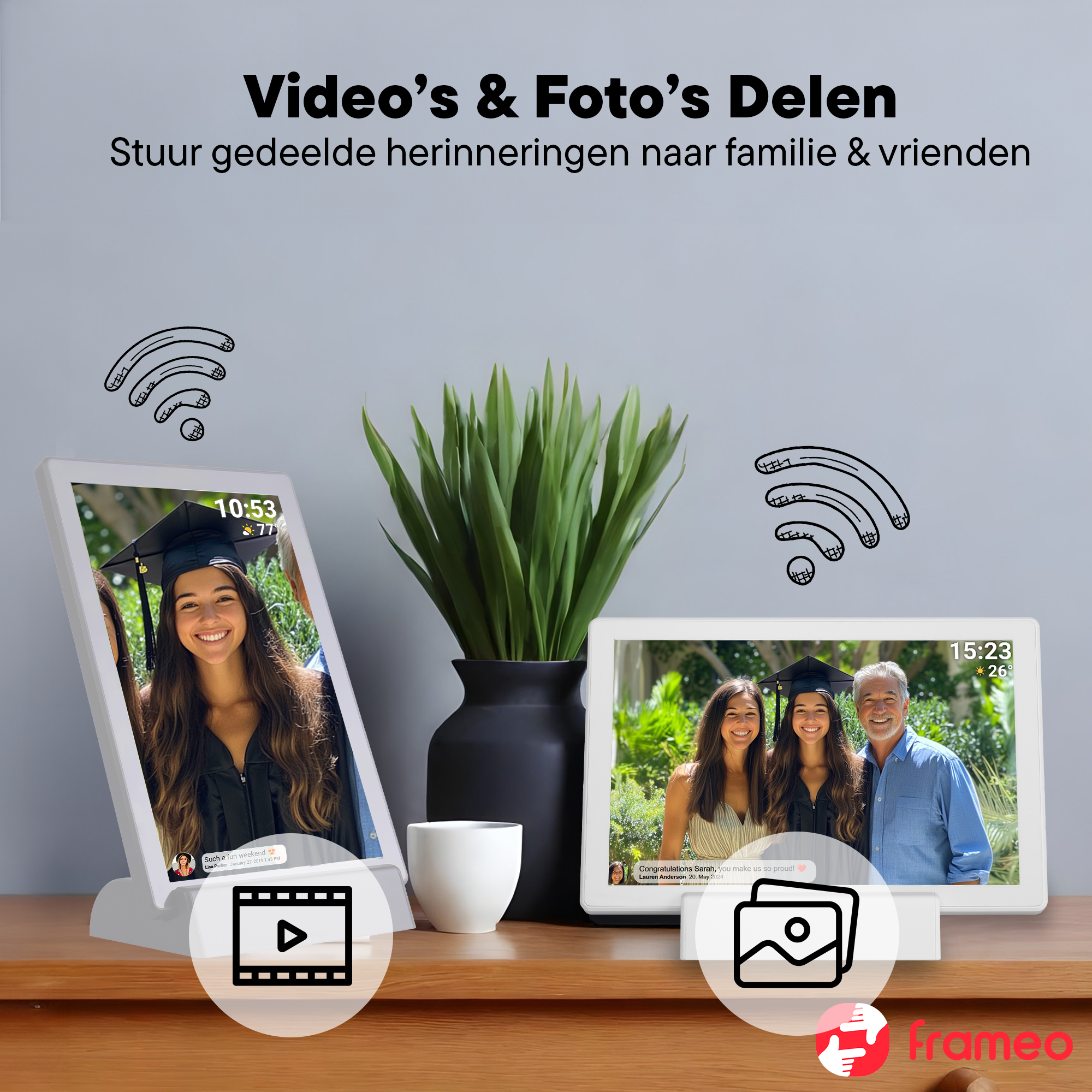 Denver Digitale Fotolijst 10.1 inch - Draadloos - Incl. Oplaadstation - HD - Frameo App - Fotokader - WiFi - IPS Touchscreen - 16GB - PFF1070B