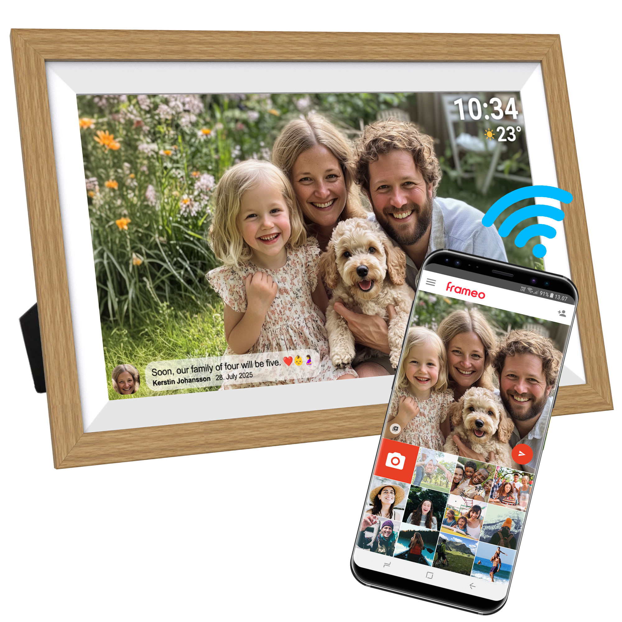 Denver Digitale Fotolijst 15.6 inch - XL - Full HD - Frameo App - Houten lijst - WiFi - 32GB - IPS Touchscreen - PFF1505