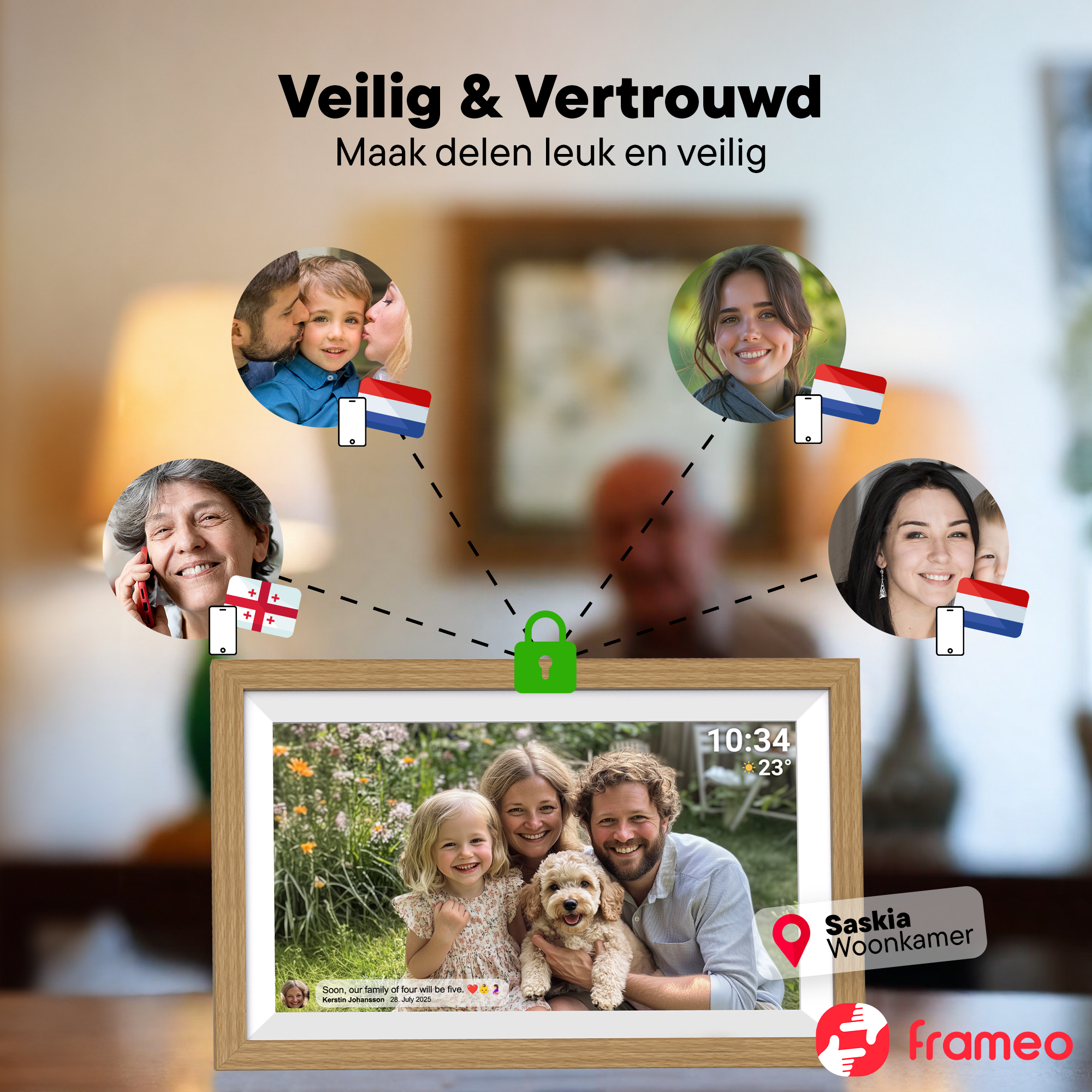 Denver Digitale Fotolijst 15.6 inch - XL - Full HD - Frameo App - Houten lijst - WiFi - 32GB - IPS Touchscreen - PFF1505